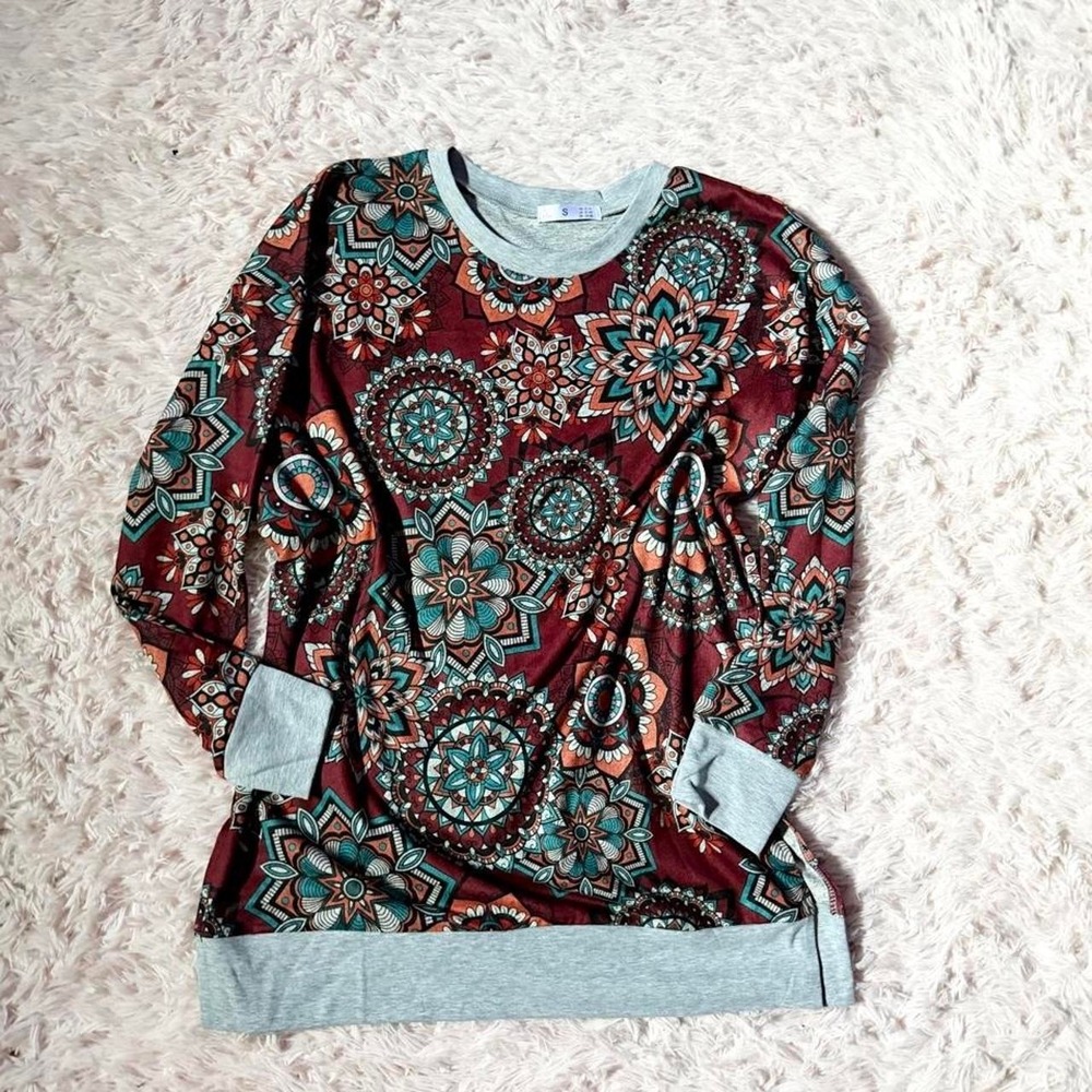 Boho Mandala Indie Hippie Casual‎ Lounge Sleepwear Top Womens S Side Slit Zodiac